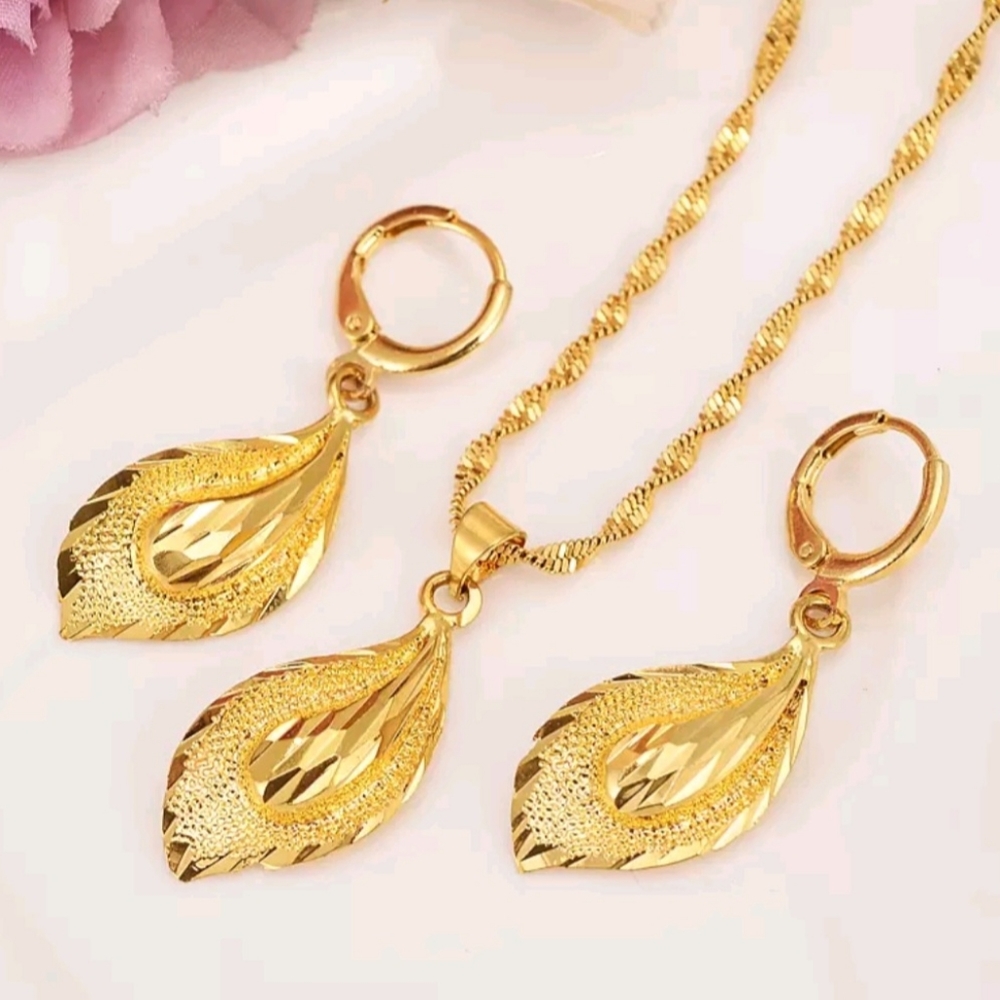 14k solid gold plated Necklace earrings jewelry set for girls and women